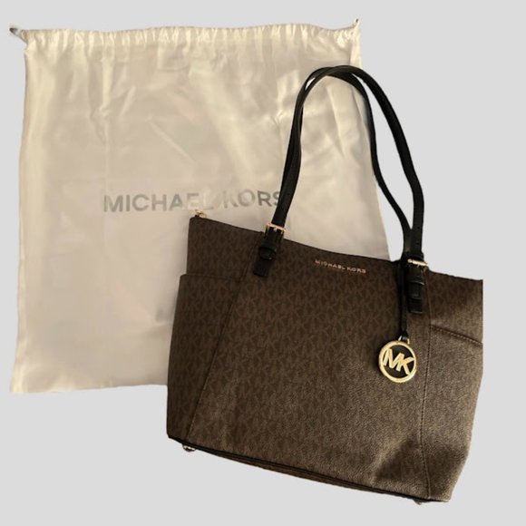 {NEW without Tags} Michael Kors Signature Brown Jet Set with Black Trim (D) - Picture 5 of 6